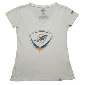 Miami‎ Dolphins Shirt Womens Juniors Small White 47 Brand Short Sleeve V Neck